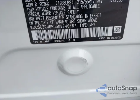 2022 Honda Hr-V Awd Ex from USA, damaged, VIN 3CZRU6H55NM746487